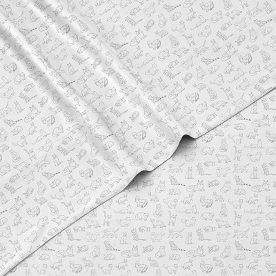 Tadpoles 3-Piece Cat Sketch Sheet Set - Soft Microfiber Polyester Bed Sheet