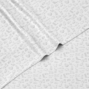 Tadpoles 3-Piece Cat Sketch Sheet Set - Soft Microfiber Polyester Bed Sheet - 1 of 4