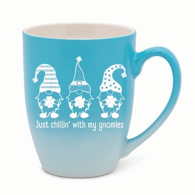 Elanze Designs Just Chillin' With My Gnomies Two Toned Ombre Matte 10 ounce New Bone China Coffee Tea Cup Mug, Teal and White