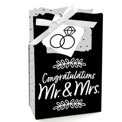 Big Dot of Happiness Mr. and Mrs. - Black and White Wedding or Bridal Shower Favor Boxes - Set of 12