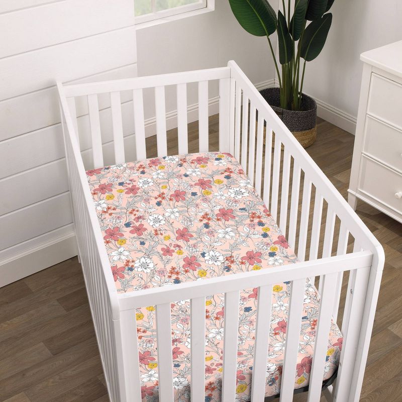 NoJo Super Soft Fitted Mini Crib Sheet - Happy Pink and White Floral, 2 of 6