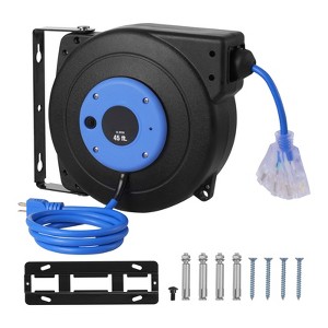 VEVOR Retractable Extension Cord Reel, 45 FT, Heavy Duty 12AWG/3C SJTOW Retractable Power Cord with Lighted Triple Tap Outlet, Black - 1 of 4
