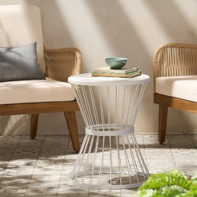 MOEPISY 16 inch Hourglass-Shaped Patio End Tables, Matte White
