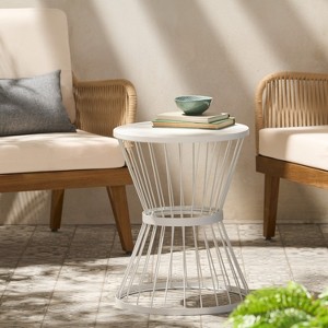 MOEPISY 16 inch Hourglass-Shaped Patio End Tables, Matte White - 1 of 4