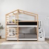 JANSNO Twin over Twin House Bunk Bed with Roof Windows, Blackboard & Storage Ladder Platform Bed Frame - 3 of 4