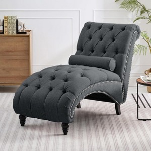 Mjkone Button-Tufted Chaise Lounge Chair, Sofa Chaise Chair Indoor for Bedroom Living Room, Dark Grey - 1 of 4