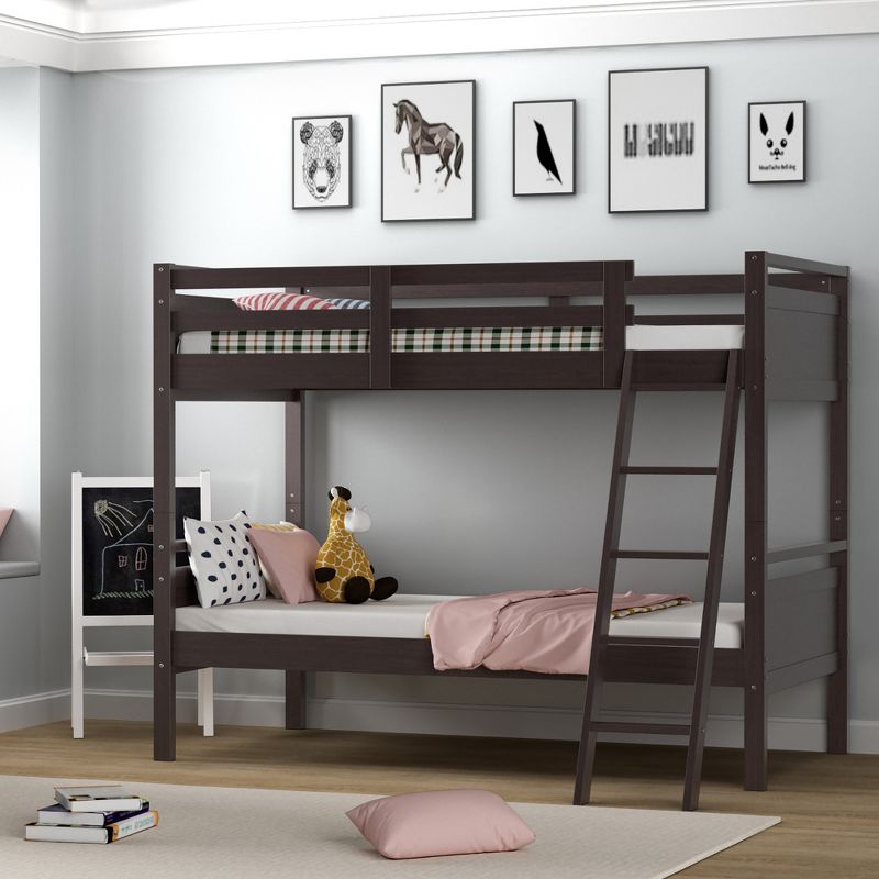 Costway Twin Over Twin Bunk Bed Convertible 2 Individual Beds Wooden White\Espresso\Navy, 5 of 11