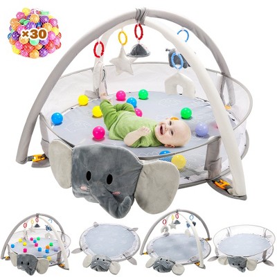 Skirfy 4-in-1 Baby Play Gym with 30 Balls & 4 Sound Toys, Tummy Time Mat & Ball Pit, for Infants & Toddlers , 27.6" x 37.4"
