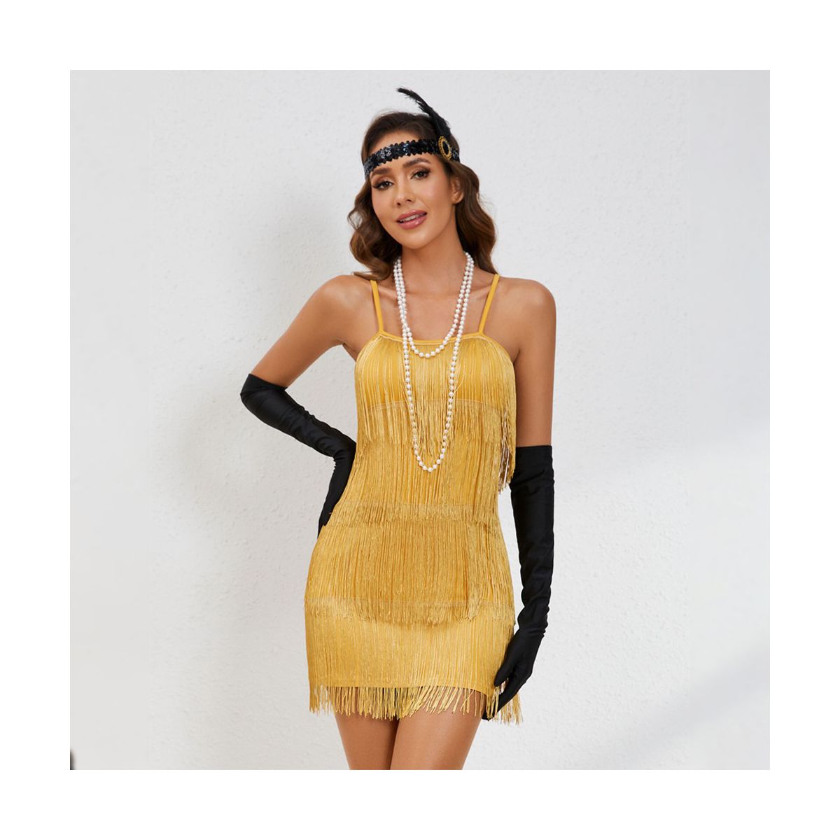 Womens Roaring 20s Costumes Flapper Dress 1920s Gatsby Vintage Fringe Dress with Deco Set Spaghetti Strap Cocktail Dress for Gatsby Theme Party - thumbnail 10
