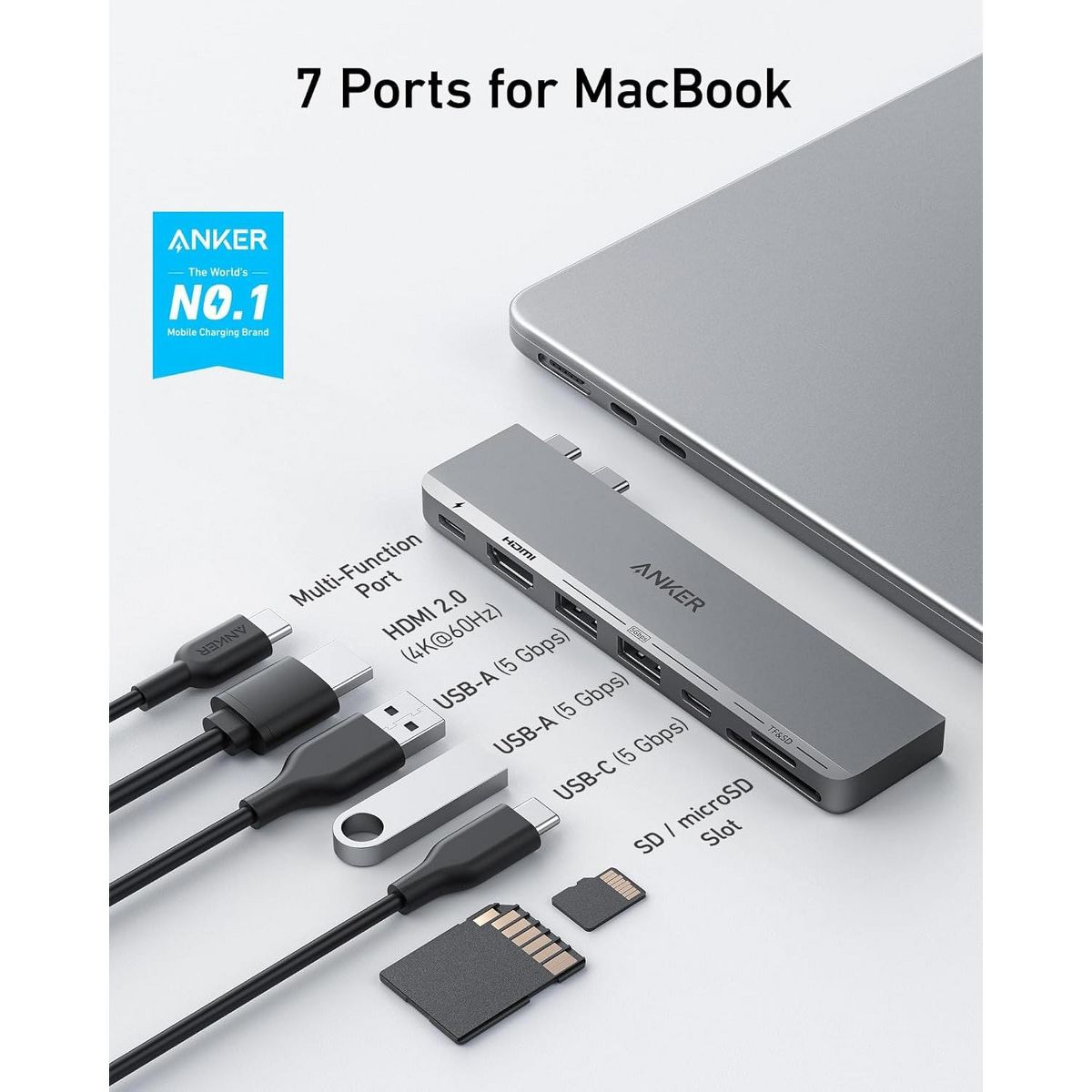 Anker USB C Hub for MacBook, 7-in-2 with 4K@60Hz HDMI - thumbnail 2