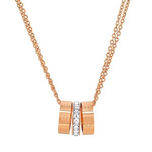 Steeltime 24" tri toned stainless steel, 18k gold plated and 18k rose gold plated 3 ring necklace with simulated diamonds accents - 1 of 4