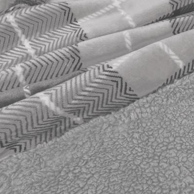 Plaid Light Gray Sherpa Fleece Wearable Blanket with Sleeves