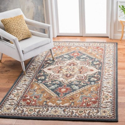 Handmade Round Tufted Dark Green Wool Area Rug