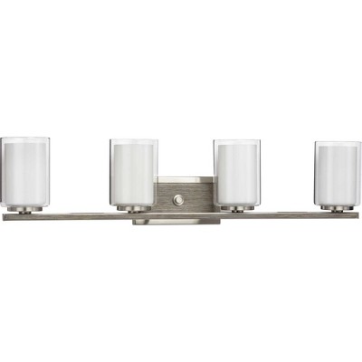 Brushed Nickel 4-Light Bath Vanity with Clear and Etched Glass Shades