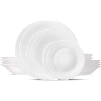 Bormioli Rocco 18 Piece White Moon Dinnerware, Service For 6, Tempered Opal Glass Dishes, Dishwasher & Microwave Safe
