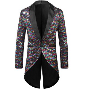 INSPIRE CHIC Men's Shawl Lapel Wedding Party Shiny Sequin Tuxedo Tailcoat - 1 of 4