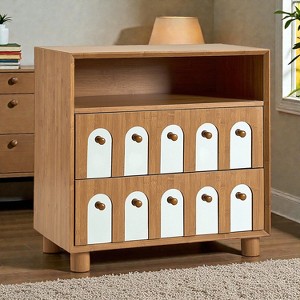 Mshliw 26" Tall Modern Nightstand with 2 Drawers, Wide Wood Bedside Table with Curved Mirror Design, Mid-Century End Table for Bedroom & Living Room - 1 of 4