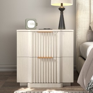 Brafabhome Curved Profile Fluted Nightstand w/ Charging Station, Modern Large Nightstands w/ Drawer, Bedside Table End Table for Bedroom Living Room - 1 of 4