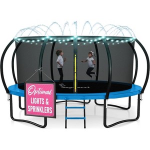 Joyberri Trampoline - ASTM Certified, 8-16ft for kids & adults. Anti-rust, with enclosure net, ladder, LED lights & sprinkler. Safe & fun! - 1 of 4
