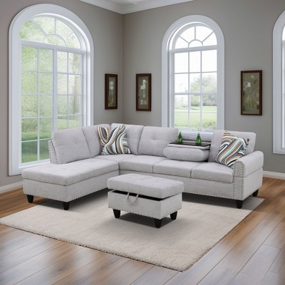 Grey White Flannel 3-Piece Sofa Living Room Sofa Set