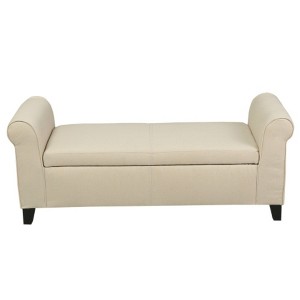 Beige Fabric Storage Bench with Rolled Arms: Dimen.00 x 20.50 x 19.50 inches - 1 of 3