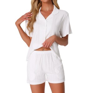 INSPIRE CHIC Women's Button Up Cotton Soft Short Sleeve Sleepwear with Shorts Pajamas Set - 1 of 4