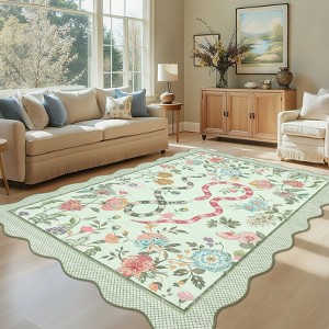 Pastoral Floral Washable Area Rug Non Slip Farmhouse Floor Cover Soft Non Shedding Indoor Rug Low Pile Foldable Carpet for Living Rom Bedroom Nursery - 1 of 4