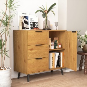 Storage Cabinet with 3 Drawers & Adjustable Shelf, Mid Century Cabinet with Door, Accent Cabinet for Living Room, Home Office, Entryway, Gray - 1 of 4