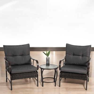 Mshliw 3-Piece Outdoor Wicker Furniture Set with Cushions and Coffee Table – Modern Rattan Chair Set for Patio, Garden, or Poolside