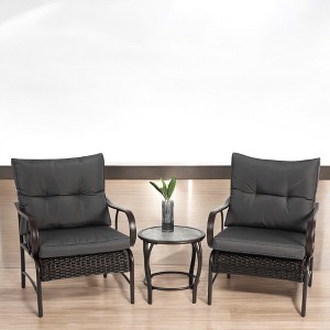 Mshliw 3-Piece Outdoor Wicker Furniture Set with Cushions and Coffee Table – Modern Rattan Chair Set for Patio, Garden, or Poolside - 1 of 4
