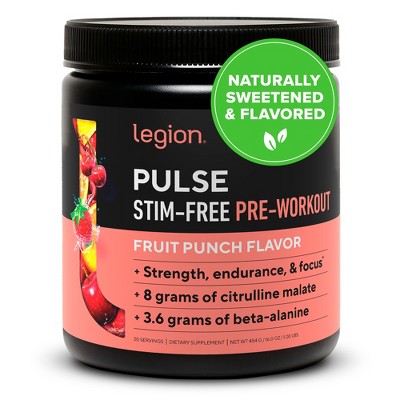 Legion Pulse Natural Pre-Workout Supplement Caffeine-Free - 20 Servings (Fruit Punch)