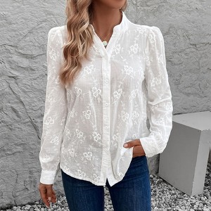 Coolmee Women's Boho Peasant Blouses Floral Embroidered Tops Summer Sheer  Front Button Down Flowy Puff Long Sleeve Shirts L White : Target