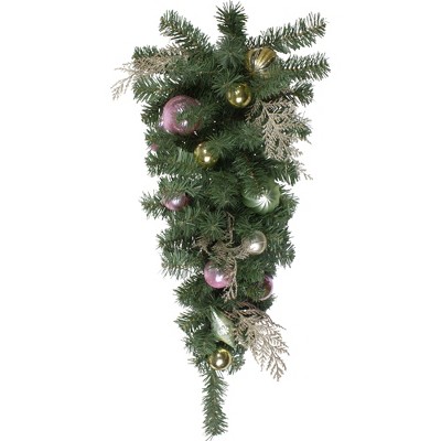 Northlight 30" Pink and Gold Frosted Artificial Christmas Teardrop Swag - Unlit