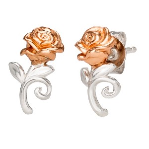Disney Beauty and the Beast Sterling Silver Rose Stud Earrings, Two Tone - 1 of 4