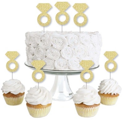 10pcs Glitter Diamond Ring Cupcake Cake Toppers Wedding Cake Decorations ^F