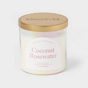 2-Wick 15oz Glass Jar Candle with Iridescent Sleeve Coconut Rosewater - Opalhouse™