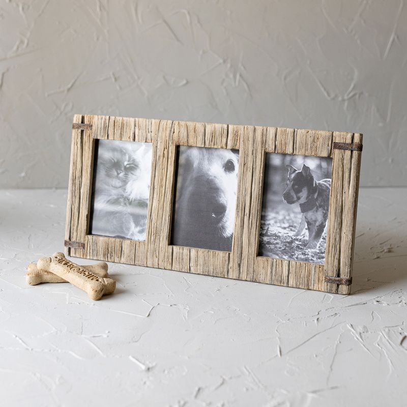 3 Photo Driftwood with Rivets Collage Picture Frame Wood, MDF, Metal & Glass by Foreside Home & Garden, 3 of 8