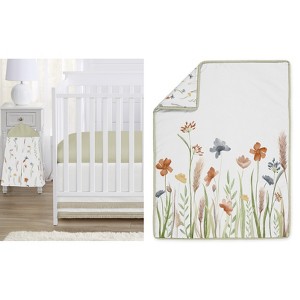Sweet Jojo Designs Girl Baby Crib Bedding Set - Watercolor Floral Garden Collection Sage Green 4pc - 1 of 4