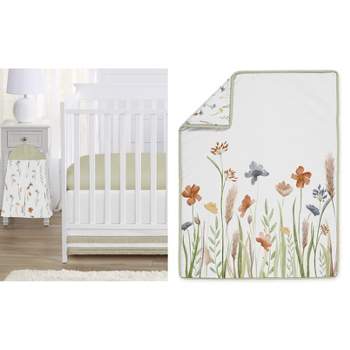 Sweet Jojo Designs Girl Baby Crib Bedding Set - Watercolor Floral Garden Collection Sage Green 4pc