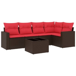 vidaXL 6 Piece Patio Sofa Set with Cushions - Brown and Red With Table - 1 of 4