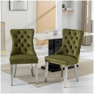 Velvet Dining Chairs Set Of 2, Dining Room Chairs With High Elastic Foam Cushion, High Backrest, Nailhead Trim - 1 of 4