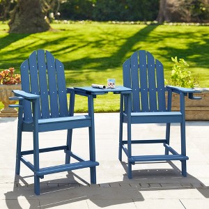 2pcs Adirondack Chair with Removable Tray, Poly Adirondack Chair Bar Stool with Cup Holder, 25.6" Weather Resistant Lifeguard Chair for Balcony,Deck - 1 of 4