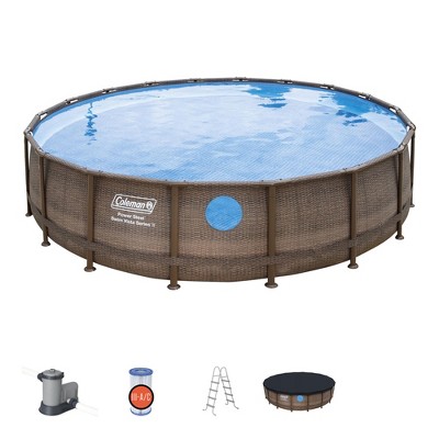 Coleman Round Durable Power Steel Frame Swim Vista Series II 18' x 48" Above Ground Outdoor Swimming Pool Set with Filter Pump and Ladder, Brown