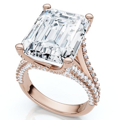 Pompeii3 Certified 9.80Ct Aspen Emerald Cut Diamond Engagement Ring 14k Gold Lab Created
