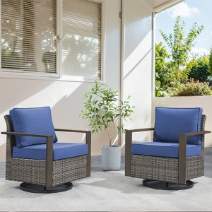 Outdoor Patio Glider Chair Wicker Rattan Swivel Chair Set of 2 with Removable Cushions - 1 of 4