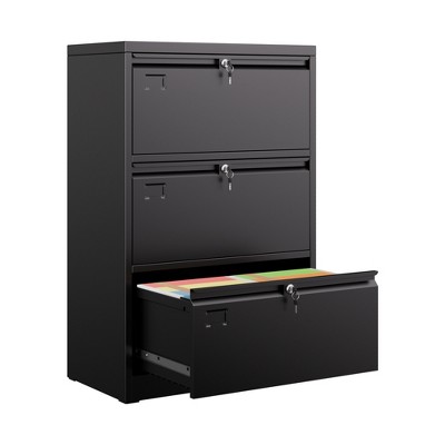 SUXXAN Metal Lateral File Cabinet, 30.24" H Lockable Files Cabinet, Ins Design Office Cabinet with 2 Drawers, Assembly Required,Black