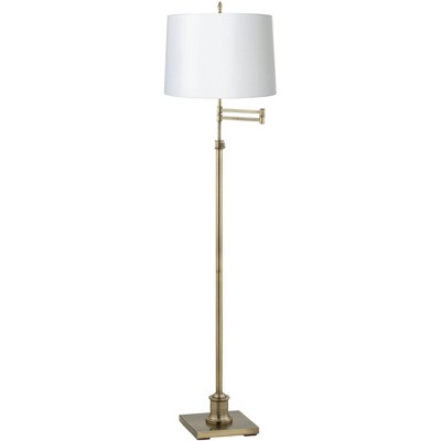 360 Lighting Modern Swing Arm Floor Lamp Adjustable Height Antique Brass White Fabric Drum Shade for Living Room Reading Bedroom