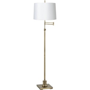 360 Lighting Chic Swing Arm Floor Lamp Adjustable Height 70" Tall Antique Brass White Fabric Drum Shade for Living Room Reading Bedroom - 1 of 4