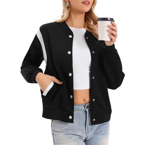 INSPIRE CHIC Women's Casual Button Down Baseball School Outfits Fall Bomber Jacket Medium Black