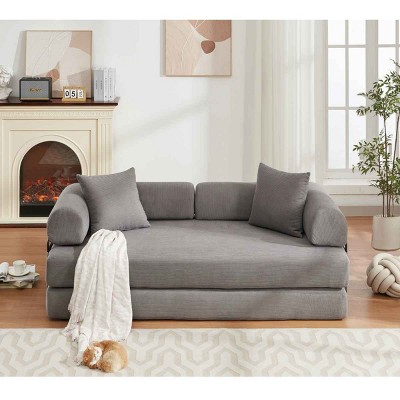 DIY Modular Convertible Sleeper Sofa Bed, 4-in-1 Foldable Sofa with Moveable Arms, Soft Foam Support Sofa with Corduroy Cushion-Coolbibila